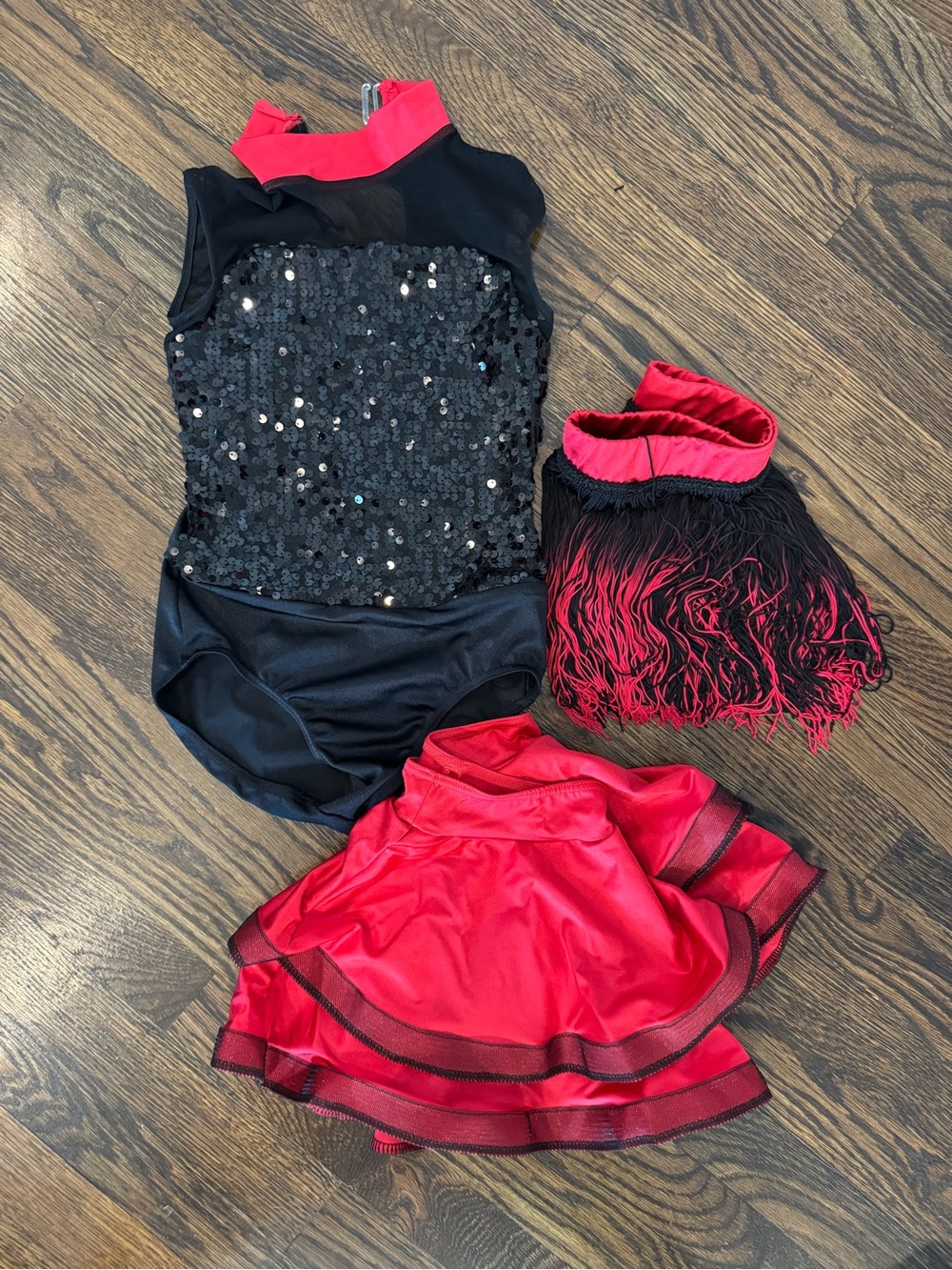 Weissman Black and Red Sequin Dance Costume Set
